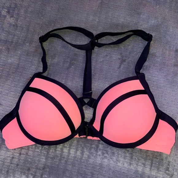 Bright pink and black Ardene bikini top - Picture 1 of 3